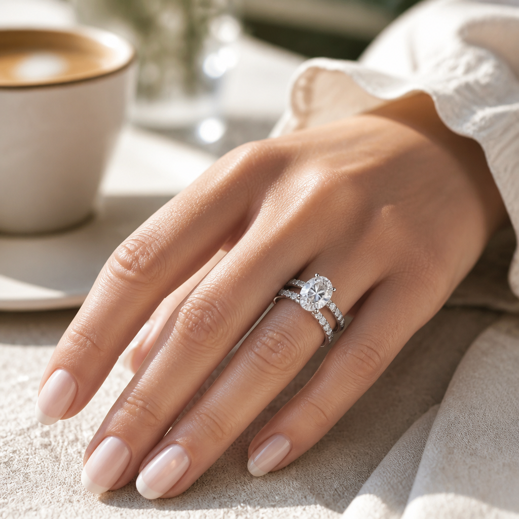 Oval Sparkle Wedding Ring Set