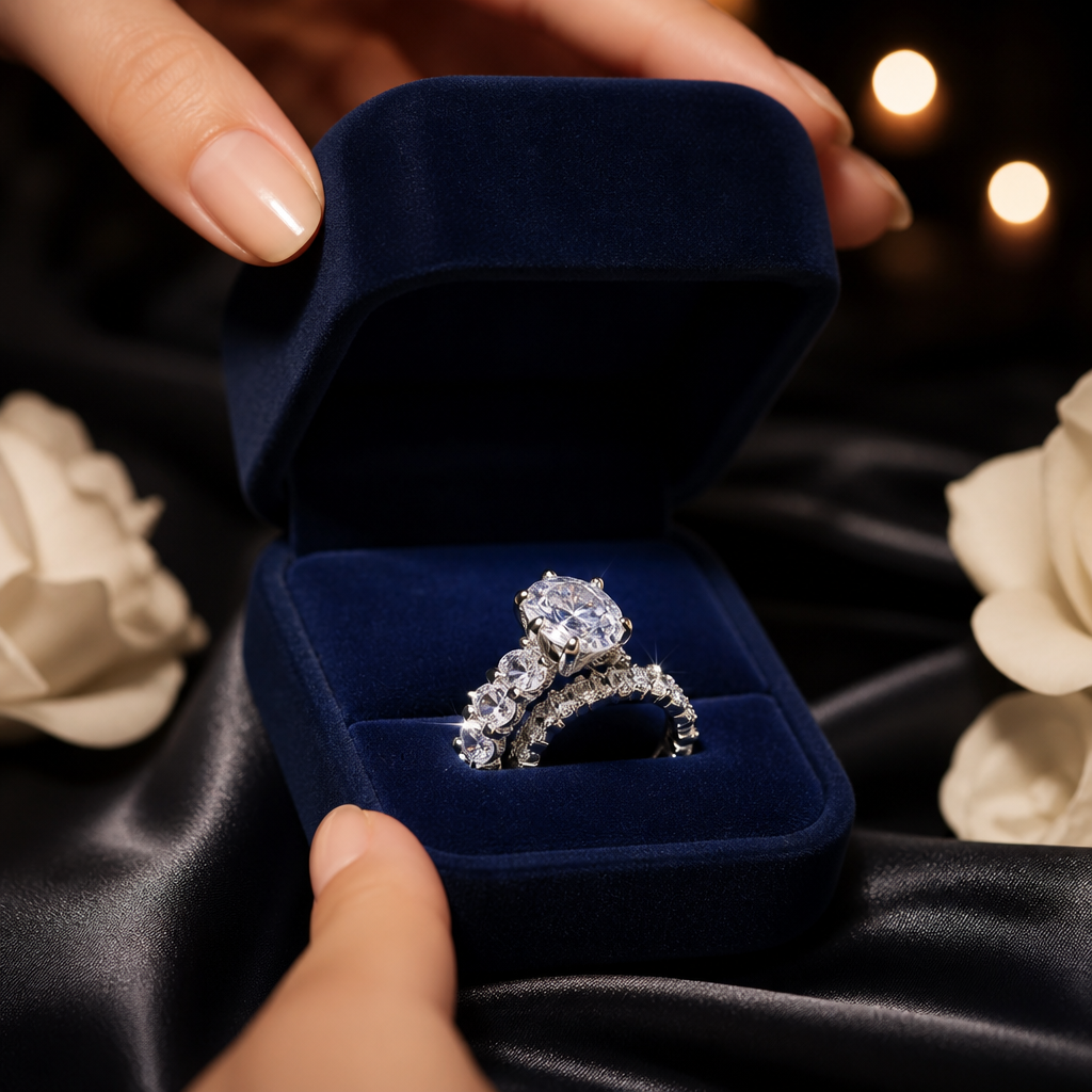 Oval Sparkle Wedding Ring Set
