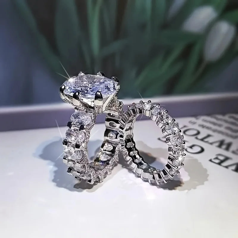 Oval Sparkle Wedding Ring Set